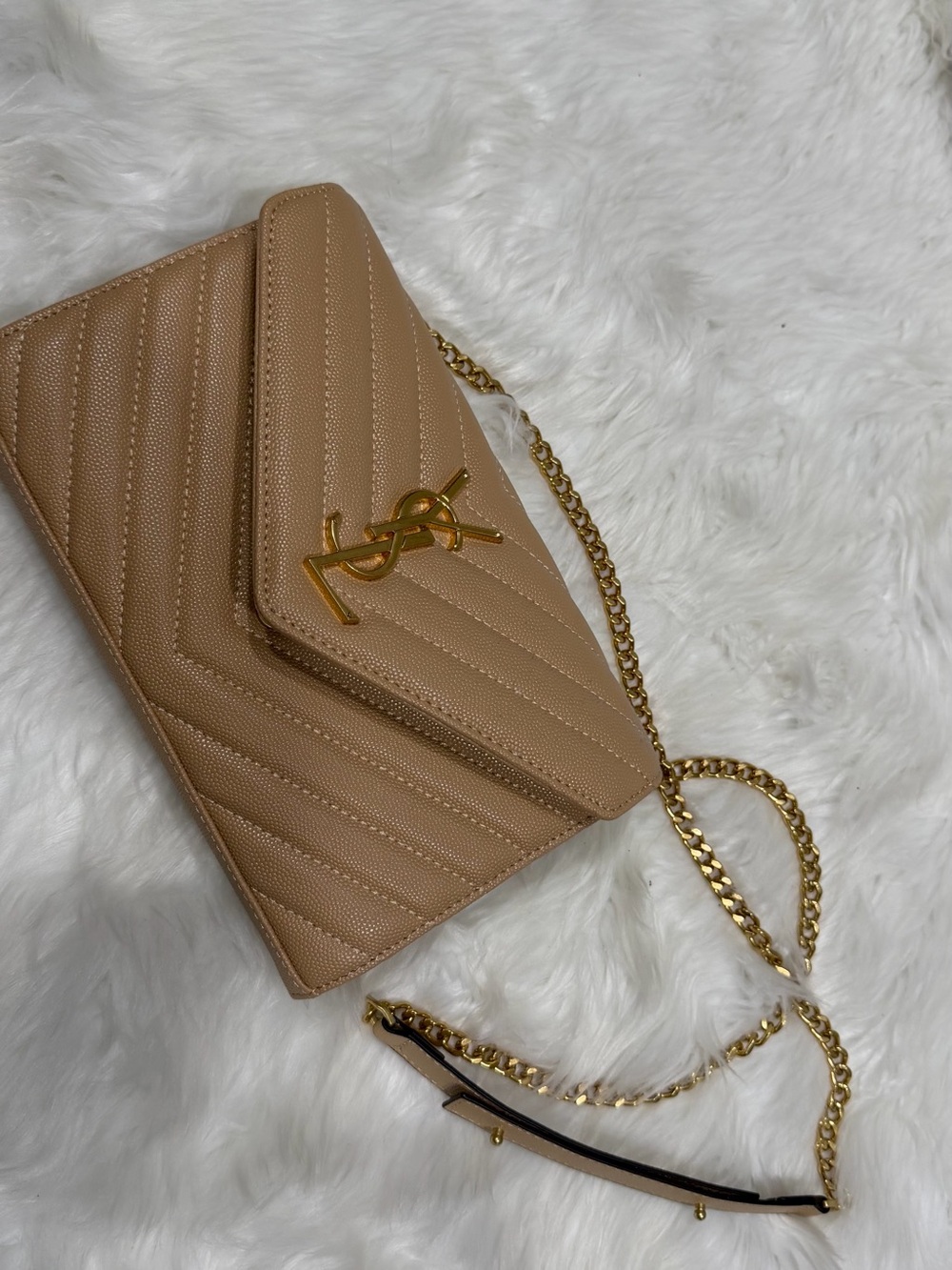 Saint Laurent Inspired Quilted Crossbody Bag in Beige READ